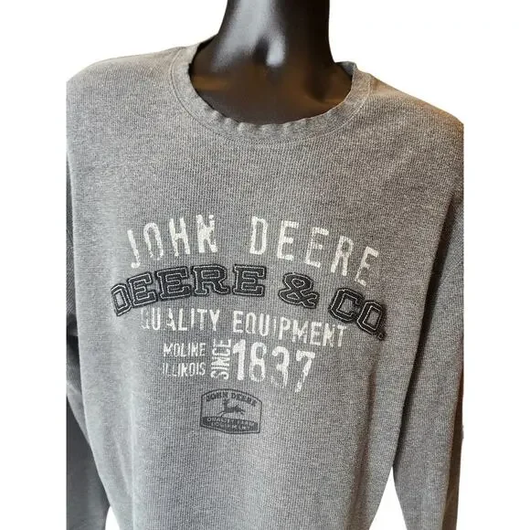 John Deere Long Sleeve Shirt Mens XXL Thermal Waffle Knit Crewneck Casual 1837 - Picture 3 of 9